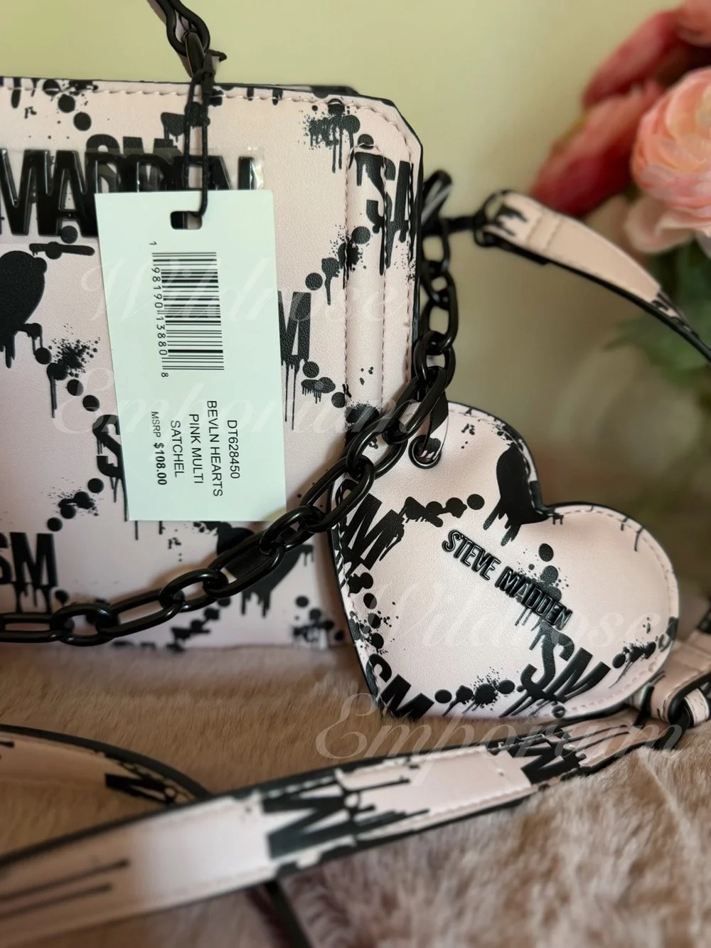 NWT - Rare Steve Madden Bevelyn Blood Drip Heart Print Satchel pink black goth